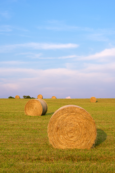 Agricultural;Agriculture;Bale;Blue;Blues;Cloud;Cloud Formation;Cool Colors;Cool Palette;Cool Tones;Farming;Farmland;Fields;Hay Bale;Keepers;Pastureland;Tan;Warm Colors;Warm Palette;Warm Tones;Weather;blue;color;farm;field;green;hay;sky
