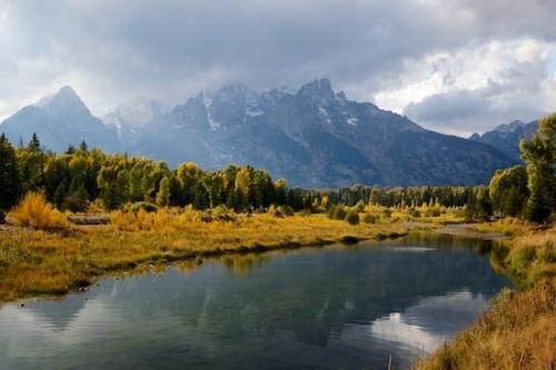 Wyoming;Stream;reflections;Fall;Summit;water;Woods;Valley;Green;Yellow;Bluff;Mountain;Cloud Formation;Tree;Horizontal;Peak;Weather;Mountainside;Precipice;river;Gray;Blue;Mountain Top;Gold;Woodlands;Trees;Autumn;Pinnacle;Cloud;Sky;Cliff;Wood;Forest;Mountainous;Mountains;Mirror;Grand Tetons