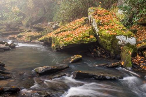 Boulder;Boulders;Brown;Cascade;Chute;Fallautumn;Forest;Forested;Gold;Green;Landscape;Leaves;Mist;Orange;Pouring;Rapids;Rock;Rock Formations;Rocks;Stone;Stones;Stream;Streaming;Timber;Timberland;Trees;Wood;Woodland;Woods;Yellow;fog;foggy;haze;misty