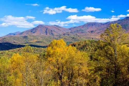 Blue;Cloud;Cloud Formation;Clouds;Great Smoky Mountains;Great Smoky Mountains National Park;Green;Healing;Health care;Healthcare;Hill;Hillside;Landscape;Mountain;Mountain Side;Mountain Top;Nature;Oneness;Orange;Peaceful;Sky;Tennessee;United States;Yellow;calm;restful;serene;soothing;tranquil;zen