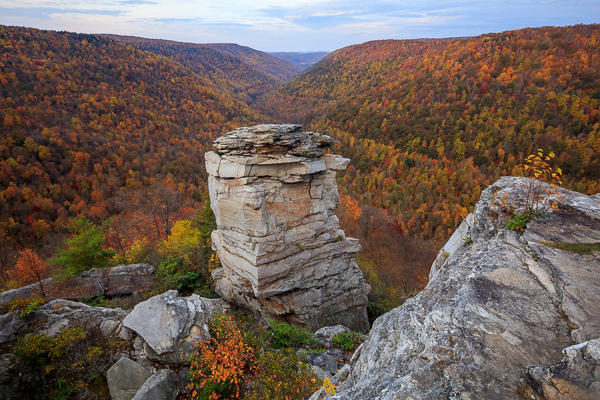 Autumn;Blackwater Falls State Park;Blue;Bluff;Boulder;Boulders;Brown;Cloud;Cloud Formation;Clouds;Fall;Forest;Forested;Gold;Habitat;Healing;Hill;Lindy Point Observation Deck;Mountain;Mountain Side;Mountain Top;Mountainous;Mountains;Nature;Precipice;Rock;Rock formations;Rocks;Rocky;Stone;Stones;Summit;Tan;Timber;Timberland;United States;Water;West Virginia;Wood;Woodland;Woods;Yellow;cliff;green;hillside;landscape;leaves;oneness;orange;peaceful;red;sky;soothing;tranquil;trees