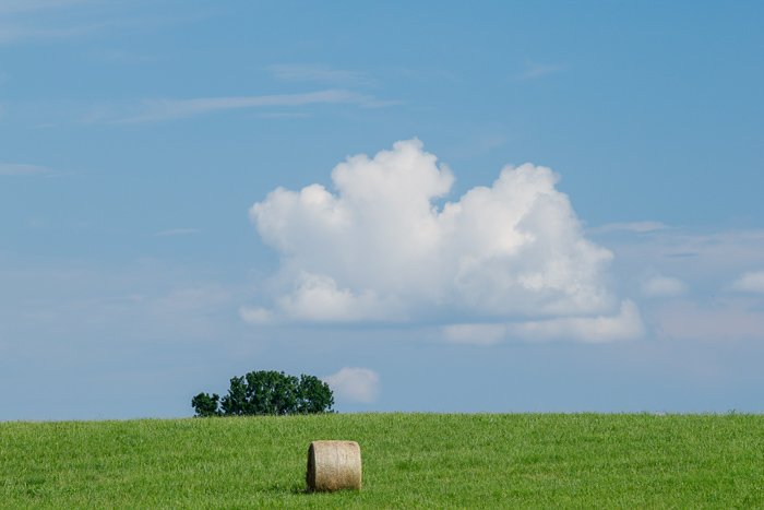 Agricultural;Agriculture;Bale;Biophilic;Blue;Brown;Cloud;Cloud Formation;Clouds;Cloudy;Cool Colors;Cool Palette;Cool Tones;Design;Farm;Farming;Gold;Green;Greens;Tan;Weather;color;field;grass;hay;pasture;sky