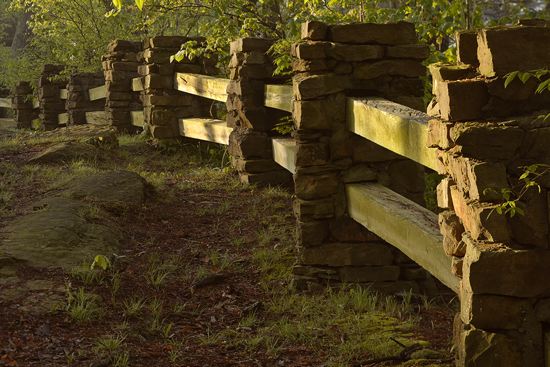 Break of Day;First Light;Daybreak;Dawn;Morning;Sun-up;Sunrise;Stone;Fence;Sunlight
