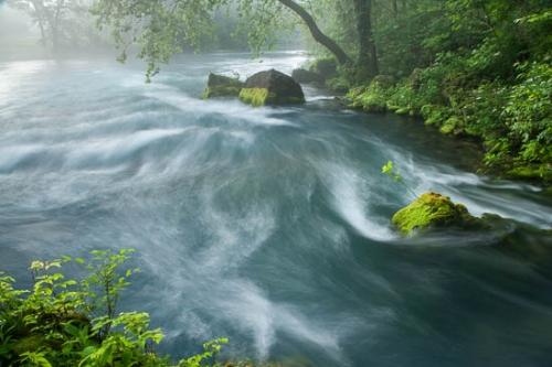 Aqua;Big Spring;Blue;Brook;Creek;Green;Missouri;Mist;Morning;Obscured;Ozark Mountains;River;River Bed;Riverbed;Rivers;Spring;Stream;Teal;Van Buren;Water;fog;foggy;haze;misty;waterway