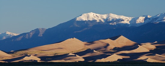 Colorado;Drift;Dune;Great Sand Dunes National Park and Preserve;Heap;Hillock;Mound;Mountain;Mountain Top;Mountainous;Mountains;Peak;Pinnacle;Precipice;Range;Ridge;Sand;Sand Dune;Snow;Summit