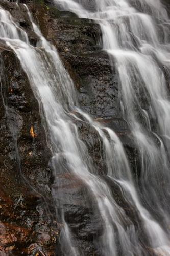 North Carolina;Brown;White;Falls;Rock Face;Bluff;Vertical;Upper Cascades Falls;Cascade;Danbury;Rapids;Striations;Water;Tan;Streaming;Waterfall;Chute;Rocks;Ledge;Rock;Striated;Cascading;Stream;Waterfalls;Hanging Rock State Park