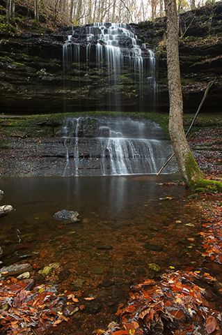 Waterfall;Water;Rock Formations;Rocks;Forest;Flowing;Fall Scenes;Leaves;Leaf