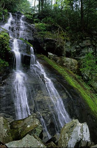 Cliff;Rock Face;Sheer;Steep;Waterfall;Stream;Water;Flowing;Pouring;Cool;Wet;Flow;Cascade;Cascading;Spray;Cataract;Falls;Chute;Falling;Spilling;Rocks;Rock;Boulder;Boulders;Rock Formations;Stones;Pebble;Pebbles;Stone;Forest;Trees;Leaves;Leaf;Plants;Woods;Bark;Outdoors;Nature;Natural;Woodland;Ledge;Mountain;Precipice;Peak;Mountain Top;Vertical;High;Power;Powerful;Scenic View;Scenics;Summit