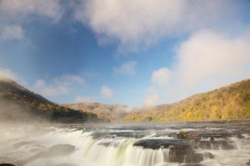Foggy;Chute;Rock;Sandstone Falls;Mist;Waterfalls;Streaming;Cascading;Haze;misty;Rocks;Boulders;Obscured;Fog;Mountain;Stone;West Virginia;Autumn;Boulder;Fall;Pouring;Stones;Mountains;Waterfall;Falls;Water;Cascade