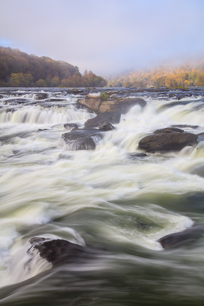 Autumn;Boulder;Boulders;Brown;Cascade;Cascading;Fall;Falls;Flow;Fog;Healing;Mist;New River;New River Gorge;Pouring;River;Rock;Rocks;Sandstone Falls;Spilling;Streaming;United States;Water;Waterfalls;West Virginia;Yellow;flowing;foggy;haze;leaves;mist;misty;orange;peaceful;trees